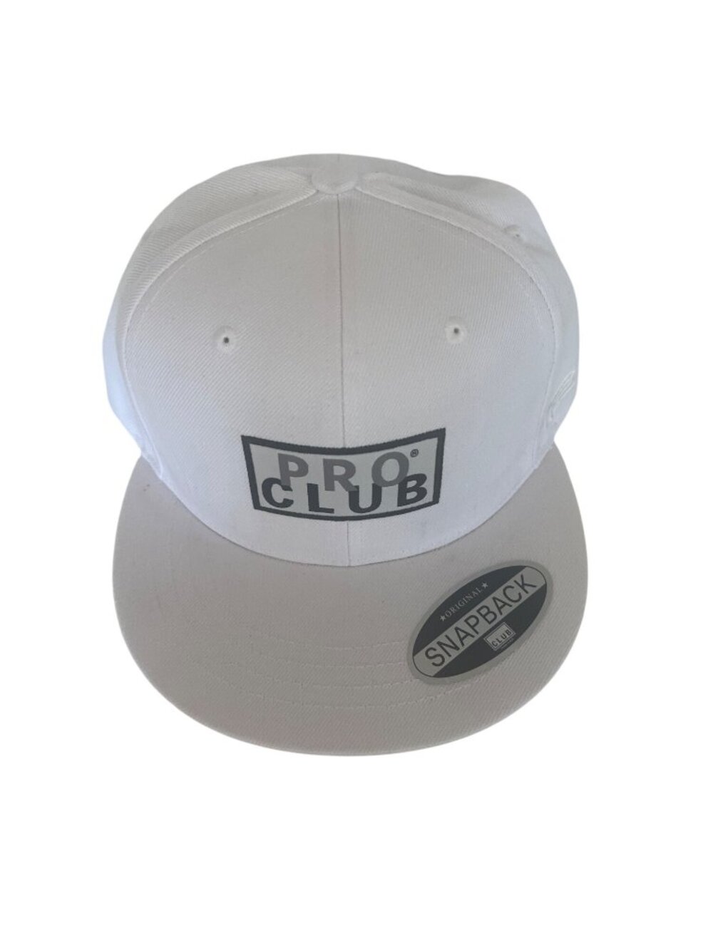 Pro Club Snapback Hat White Adjustable Flat Bill Classic Logo